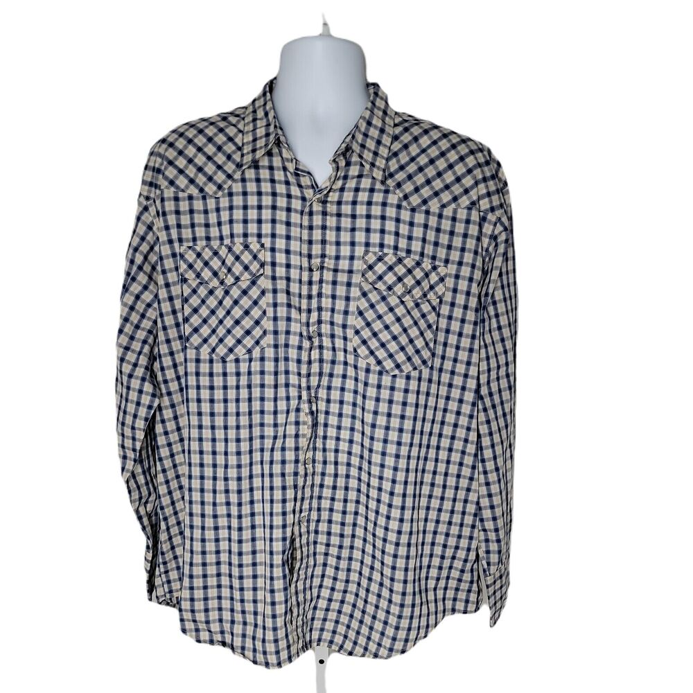 Western Plains Button Up Shirt ~ Sz XL ~ Blue  ~ Long Sleeve ~ Plaid